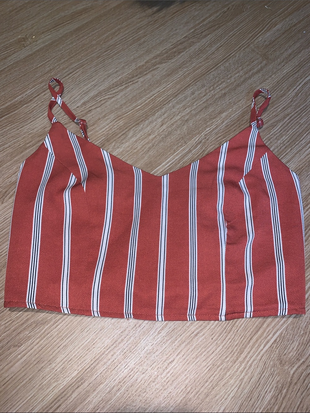Zaful Rust-Red Striped Adjustable Spaghetti Strap Crop Top
